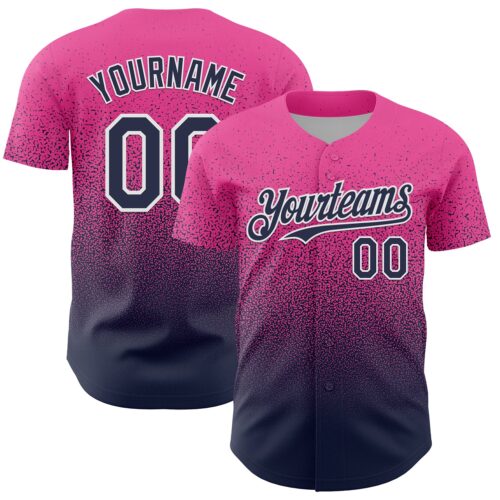 FadeFashion2191 Custom Pink Navy-White Fade Fashion Speckle Authentic Baseball Jersey
