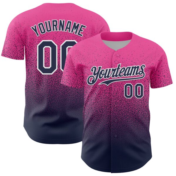 Custom Pink Navy-White Fade Fashion Speckle Authentic Baseball Jersey