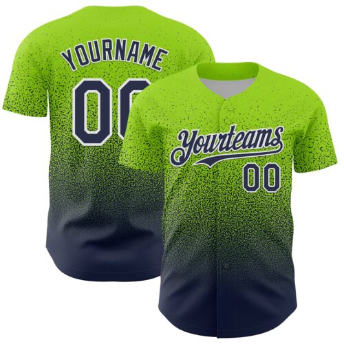 FadeFashion2193 Custom Neon Green Navy-White Fade Fashion Speckle Authentic Baseball Jersey