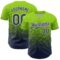Custom Neon Green Navy-White Fade Fashion Speckle Authentic Baseball Jersey