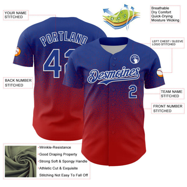 Custom Royal White-Red Fade Fashion Speckle Authentic Baseball Jersey