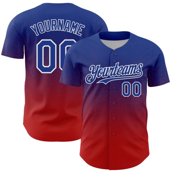Custom Royal White-Red Fade Fashion Speckle Authentic Baseball Jersey