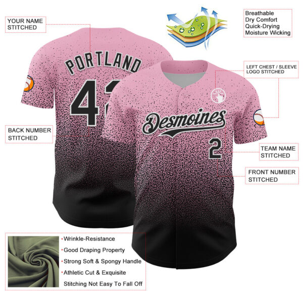 Custom Light Pink Black-White Fade Fashion Speckle Authentic Baseball Jersey