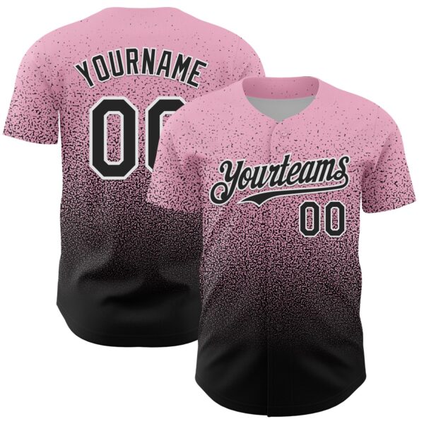 Custom Light Pink Black-White Fade Fashion Speckle Authentic Baseball Jersey