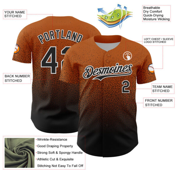 Custom Bay Orange Black-White Fade Fashion Speckle Authentic Baseball Jersey
