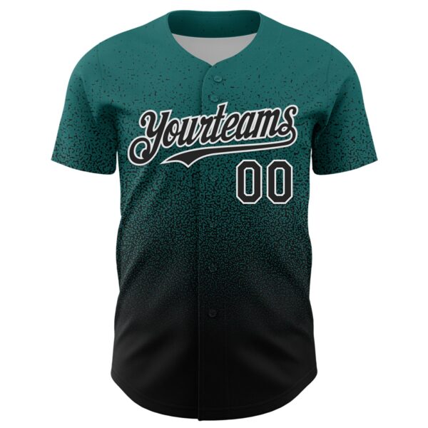 Custom Teal Black-White Fade Fashion Speckle Authentic Baseball Jersey