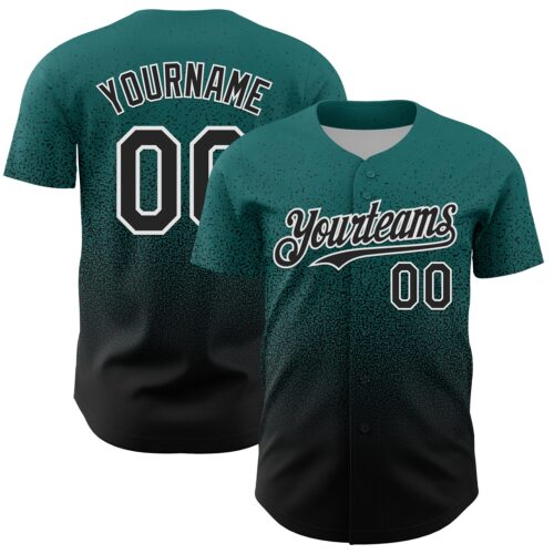 FadeFashion2197 Custom Teal Black-White Fade Fashion Speckle Authentic Baseball Jersey