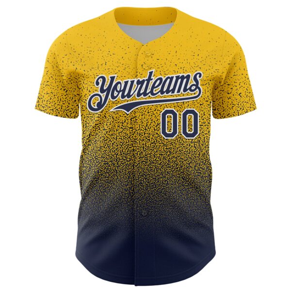 Custom Yellow Navy-White Fade Fashion Speckle Authentic Baseball Jersey