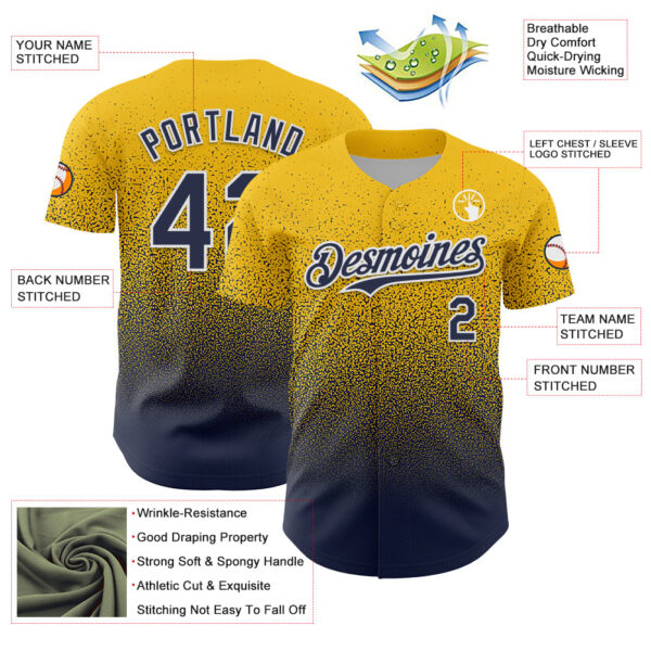 Custom Yellow Navy-White Fade Fashion Speckle Authentic Baseball Jersey