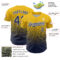 Custom Yellow Navy-White Fade Fashion Speckle Authentic Baseball Jersey