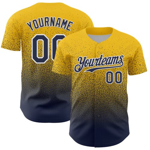 FadeFashion2198 Custom Yellow Navy-White Fade Fashion Speckle Authentic Baseball Jersey