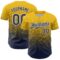 Custom Yellow Navy-White Fade Fashion Speckle Authentic Baseball Jersey