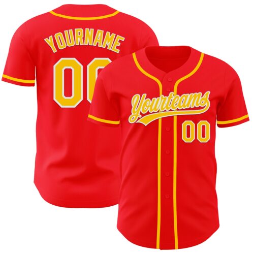FireRed0002 Custom Fire Red Yellow-White Authentic Baseball Jersey