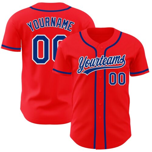 FireRed0003 Custom Fire Red Royal-White Authentic Baseball Jersey