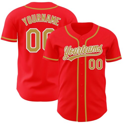 FireRed0007 Custom Fire Red Old Gold-White Authentic Baseball Jersey