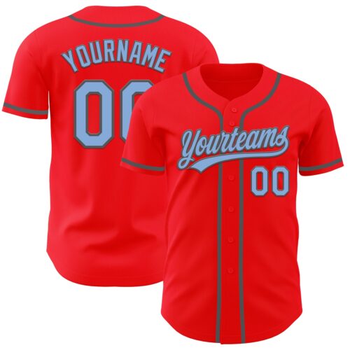 FireRed0008 Custom Fire Red Light Blue-Steel Gray Authentic Baseball Jersey
