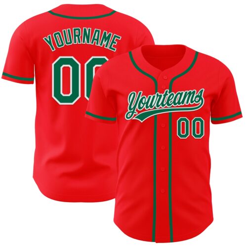 FireRed0011 Custom Fire Red Kelly Green-White Authentic Baseball Jersey
