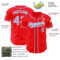 Custom Fire Red Light Blue-White Authentic Baseball Jersey