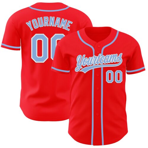 FireRed0012 Custom Fire Red Light Blue-White Authentic Baseball Jersey