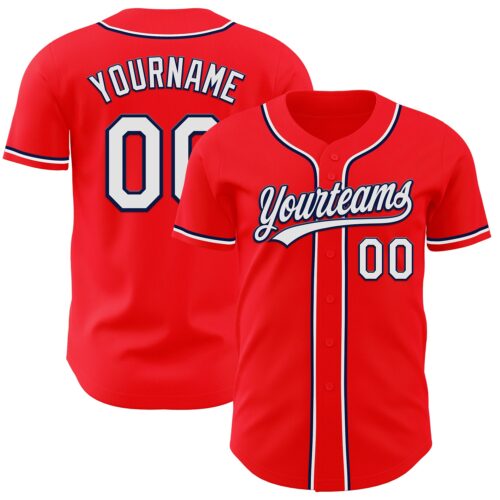 FireRed0016 Custom Fire Red White-Navy Authentic Baseball Jersey