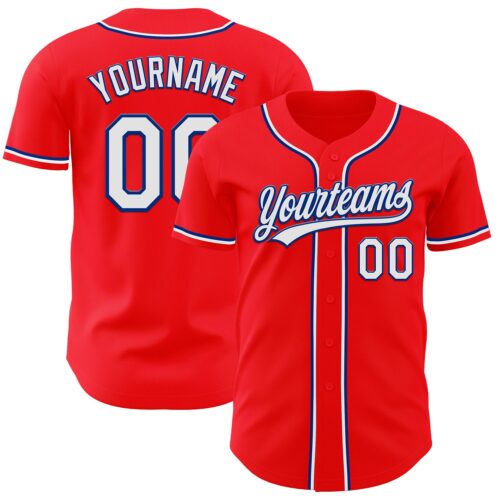 FireRed0017 Custom Fire Red White-Royal Authentic Baseball Jersey
