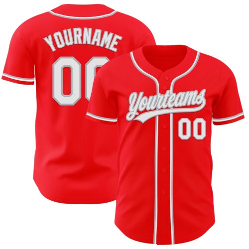 FireRed0018 Custom Fire Red White-Gray Authentic Baseball Jersey