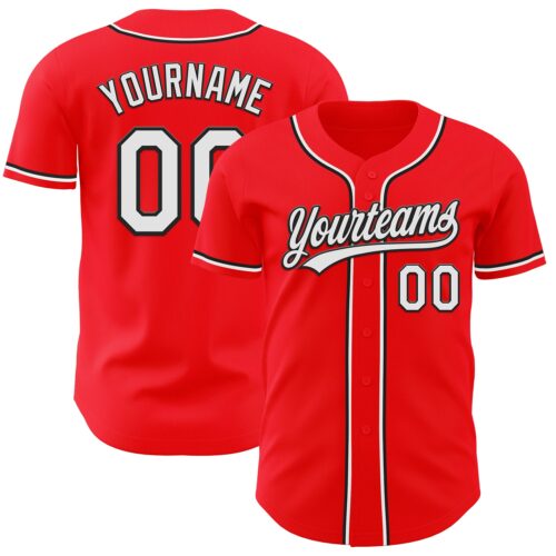 FireRed0019 Custom Fire Red White-Black Authentic Baseball Jersey