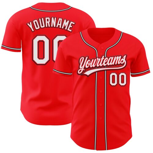 FireRed0021 Custom Fire Red White-Black Authentic Baseball Jersey