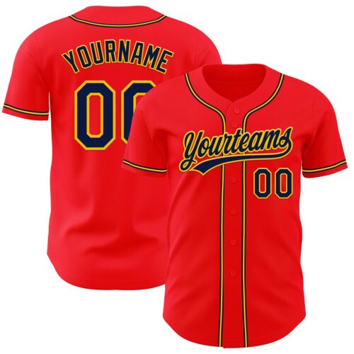 FireRed0022 Custom Fire Red Navy-Yellow Authentic Baseball Jersey