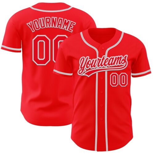 FireRed0023 Custom Fire Red White-Gray Authentic Baseball Jersey