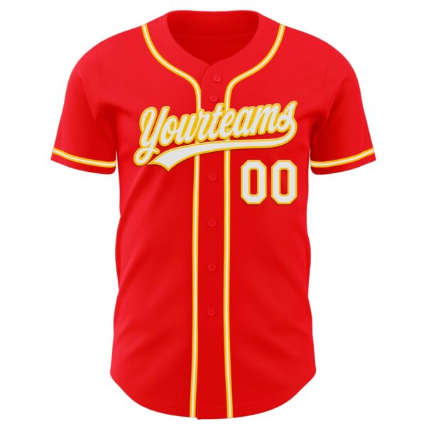 Custom Fire Red White-Yellow Authentic Baseball Jersey