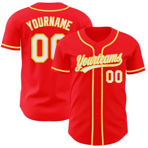 FireRed0026 Custom Fire Red White-Yellow Authentic Baseball Jersey
