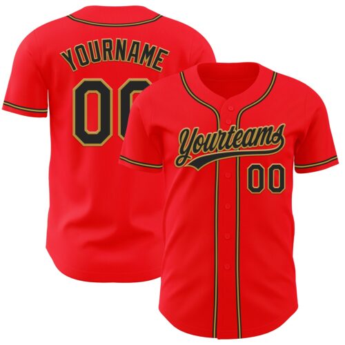 FireRed0027 Custom Fire Red Black-Old Gold Authentic Baseball Jersey