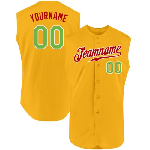Gold0240 Custom Gold Neon Green-Red Authentic Sleeveless Baseball Jersey