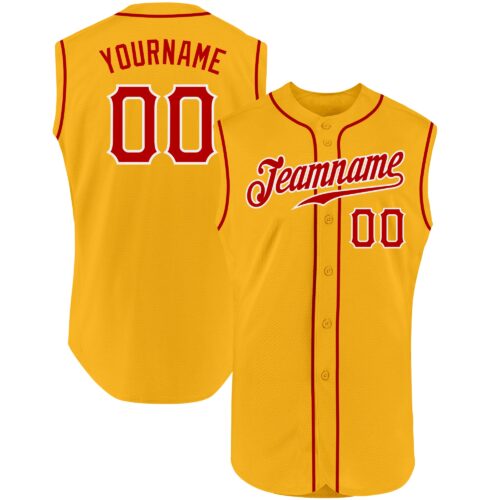 Gold0241 Custom Gold Red-White Authentic Sleeveless Baseball Jersey