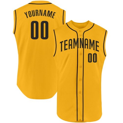 Gold0244 Custom Gold Black Authentic Sleeveless Baseball Jersey