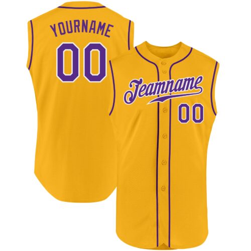 Gold0246 Custom Gold Purple-White Authentic Sleeveless Baseball Jersey