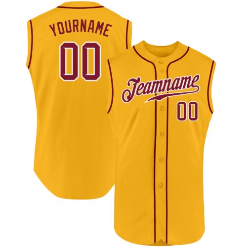Gold0248 Custom Gold Crimson-White Authentic Sleeveless Baseball Jersey