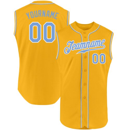 Gold0250 Custom Gold Light Blue-White Authentic Sleeveless Baseball Jersey