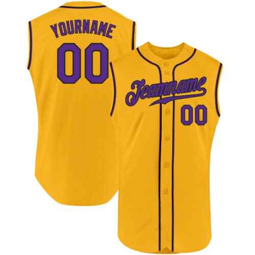 Gold0252 Custom Gold Purple-Black Authentic Sleeveless Baseball Jersey