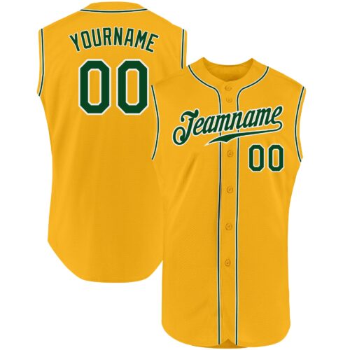 Gold0255 Custom Gold Green-White Authentic Sleeveless Baseball Jersey
