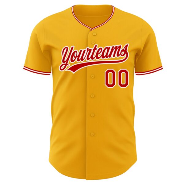 Custom Gold Red-White Authentic Baseball Jersey