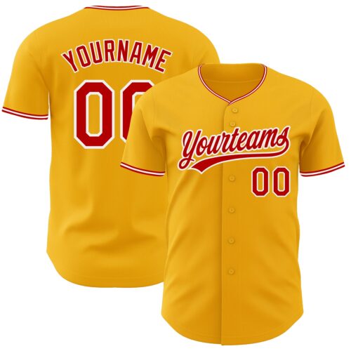 Gold0668 Custom Gold Red-White Authentic Baseball Jersey