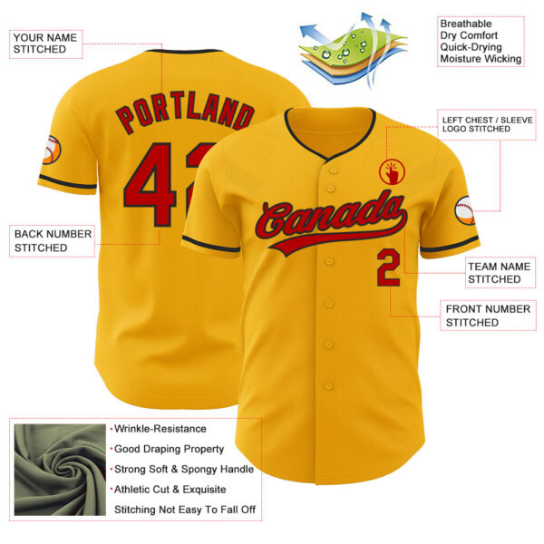 Custom Gold Red-Black Authentic Baseball Jersey