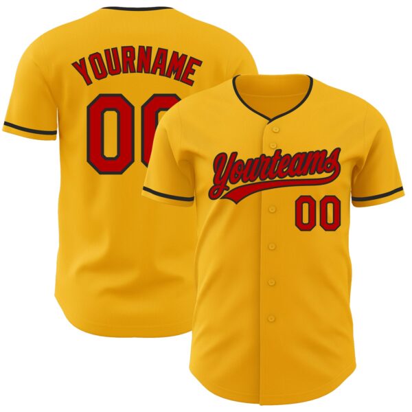 Custom Gold Red-Black Authentic Baseball Jersey