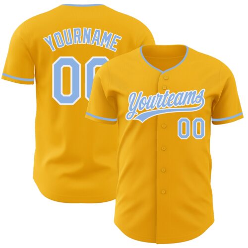 Gold0672 Custom Gold Light Blue-White Authentic Baseball Jersey