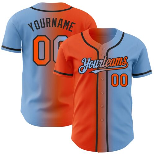 Gradient0021_a2cae76f-8e2d-4223-940f-c3b5f9235991 Custom Light Blue Orange-Black Authentic Gradient Fashion Baseball Jersey