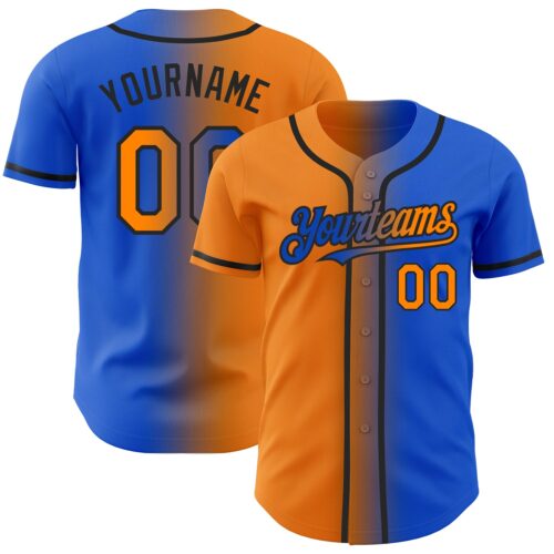 Gradient0030 Custom Thunder Blue Bay Orange-Black Authentic Gradient Fashion Baseball Jersey