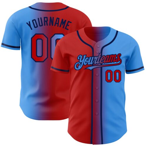 Gradient0031 Custom Electric Blue Red-Navy Authentic Gradient Fashion Baseball Jersey