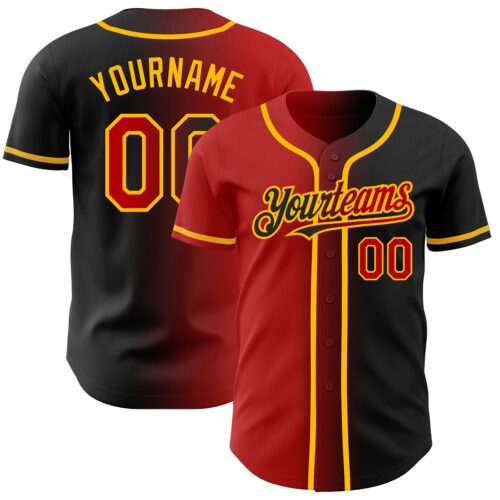 Gradient0038 Custom Black Red-Gold Authentic Gradient Fashion Baseball Jersey